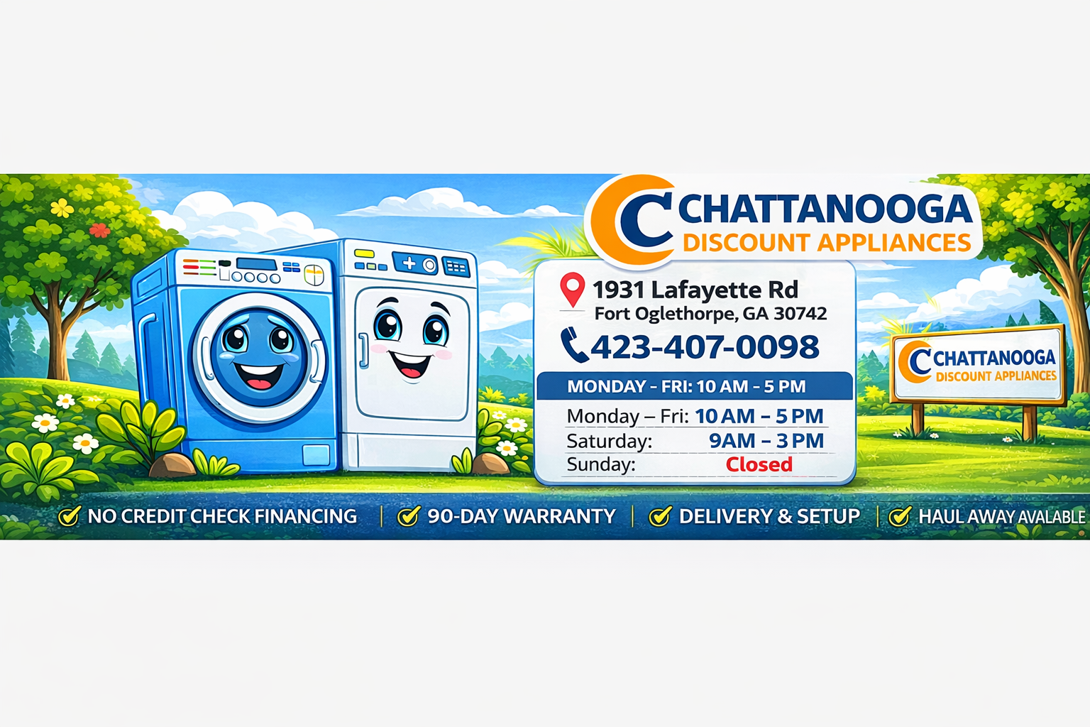 Chattanooga Discount Appliances showroom and financing banner